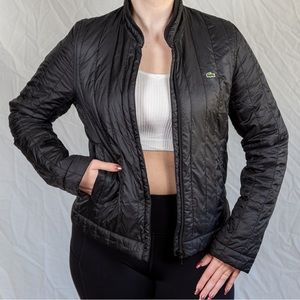 Lacoste Black Quilted Nylon Jacket Size 38; jersey lined in gray